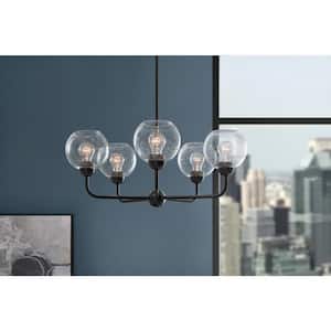 Jill 5-Light Black Chandelier with Clear Seeded Glass Shade