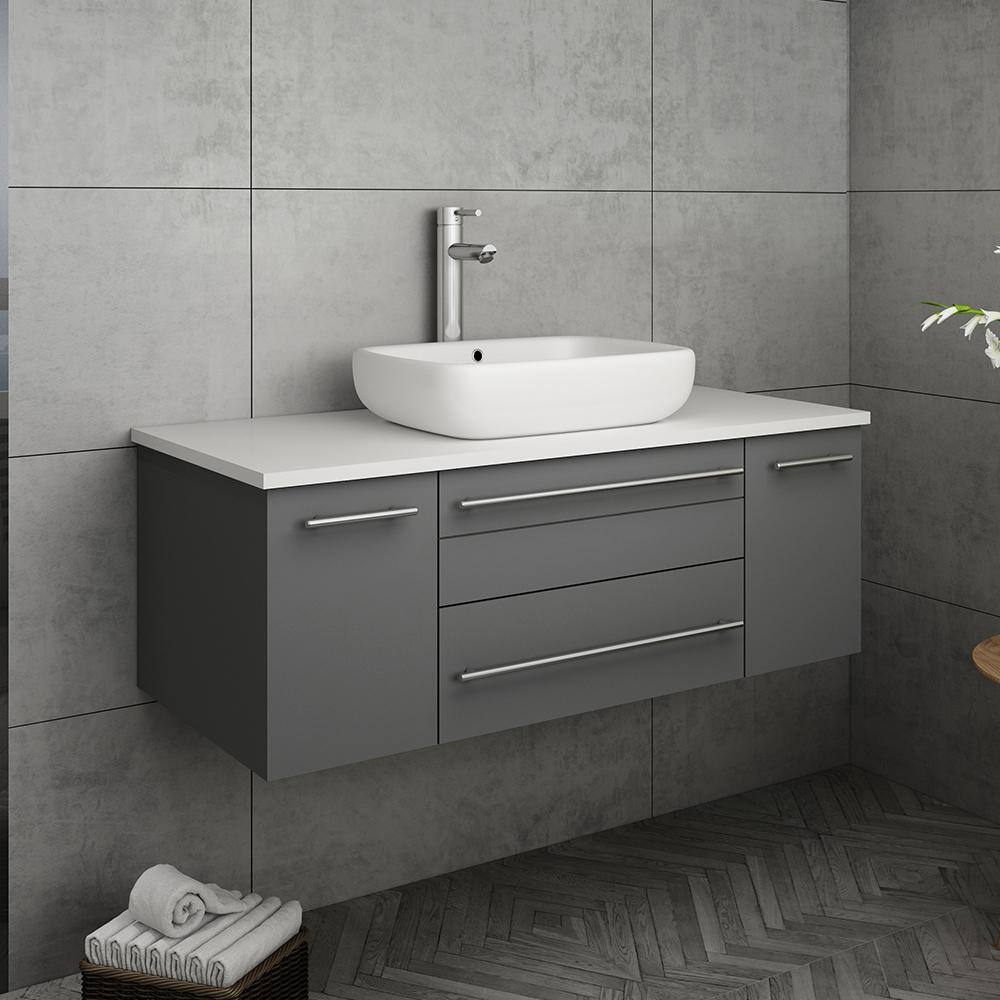 Lucera 42" Gray Wall Mount Vanity with Quartz Top and Vessel Sink