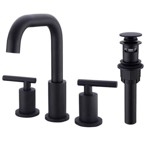 Brass 8 in. Widespread Double Handle Bathroom Faucet in Polished Matte Black (1-Pack)