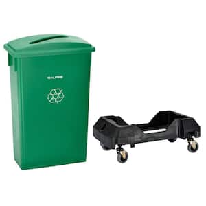 23 Gal. Green Slim Recycling Bin Trash Can with Lid and Dolly