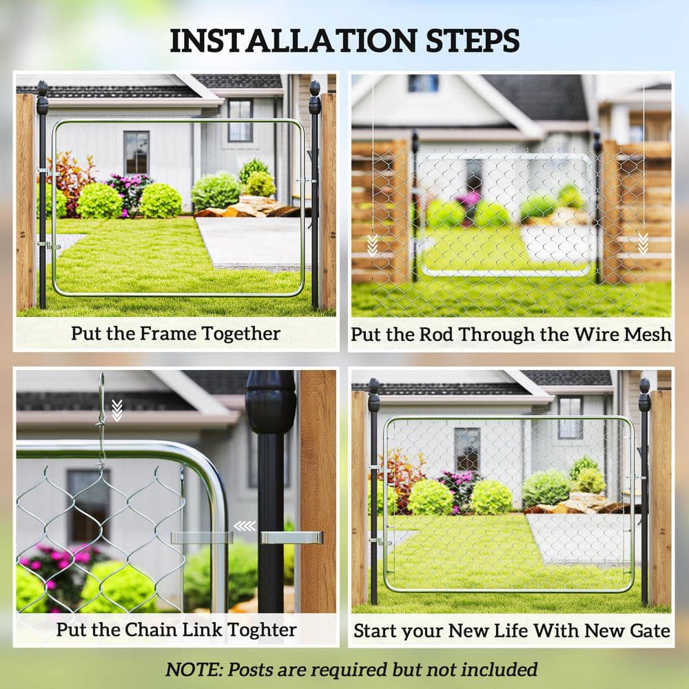 Galvanized Steel Chain Link Garden Gate, 47.2" x 70.9", Silver