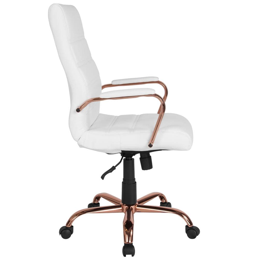 White LeatherSoft High Back Executive Swivel Chair with Rose Gold Metal Frame