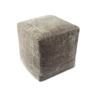 Kian Gray/Ivory Polyester Acrylic 18 in.  x 18 in.  Cube Transitional Distressed Medallion Ultra-Soft Pouf