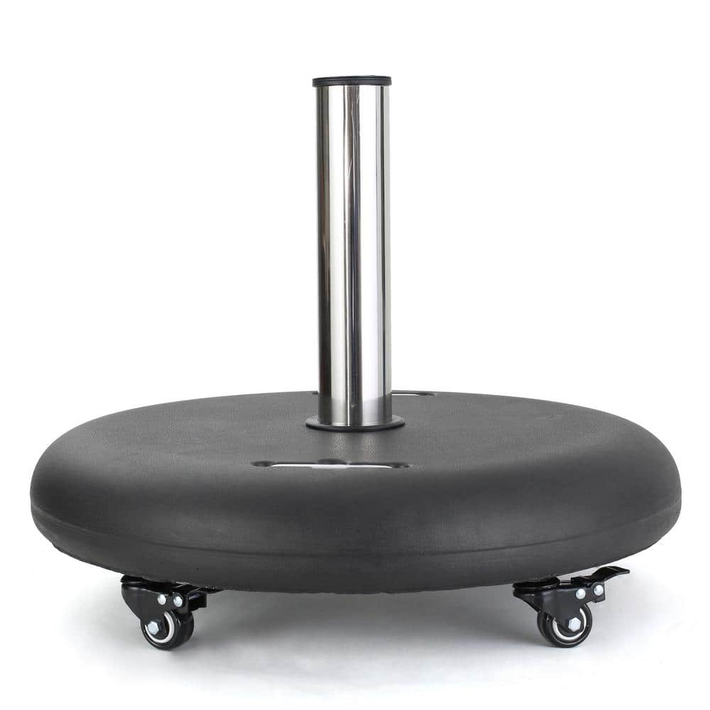 82 lb. Round Patio Umbrella Base with Wheels 21.65 in. Black