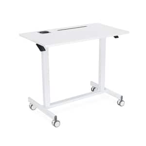 Albin 38 in. White Rectangular Height Adjustable Sit- Standing Desk, Steel Base with MDF Top