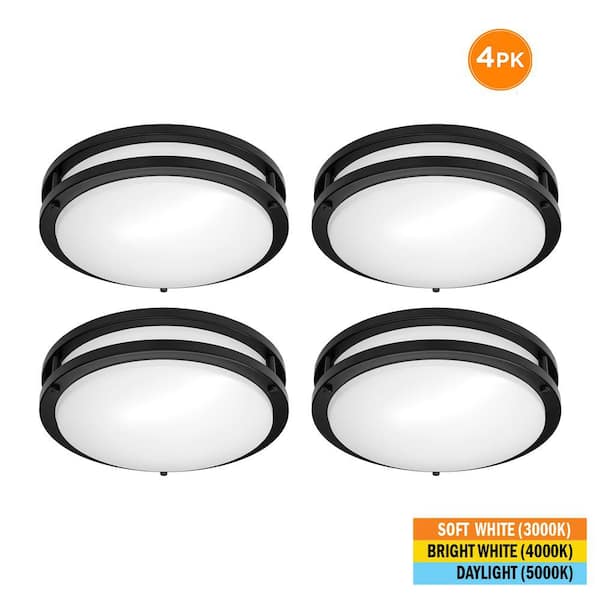 Commercial Electric Orbit 11 in. Matte Black Round LED Flush Mount Ceiling Light 1000 Lumens 14W Adjustable CCT 120V Dimmable (4-Pack)