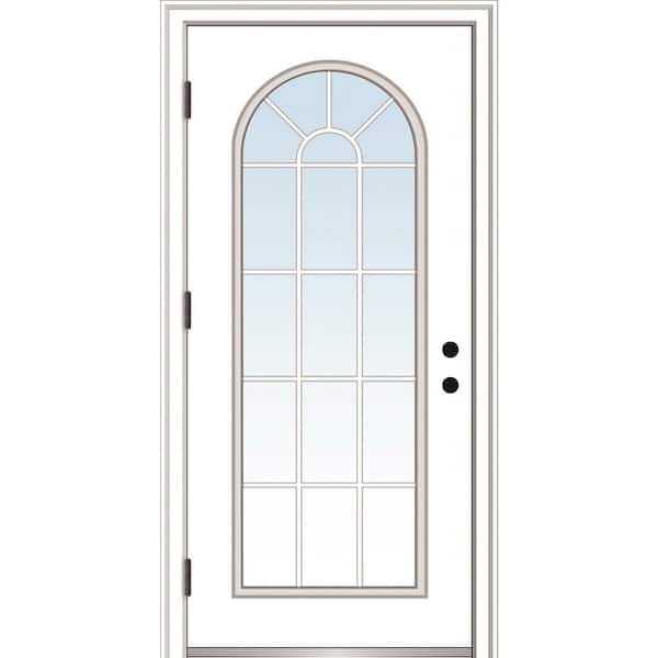 MMI DOOR 32 in. x 80 in. Classic Right-Hand Outswing Full Lite Round Top Clear Primed Steel Prehung Front Door with Brickmould