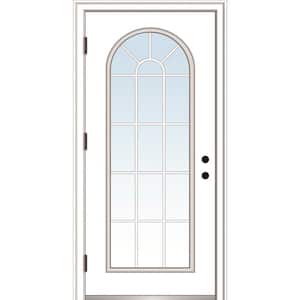 36 in. x 80 in. Classic Right-Hand Outswing Full Lite Round Top Clear Primed Steel Prehung Front Door with Brickmould