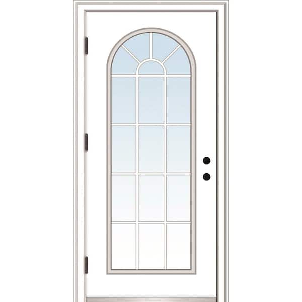 MMI Door 36 in. x 80 in. Classic Right-Hand Outswing Full Lite Round Top Clear Primed Steel Prehung Front Door with Brickmould