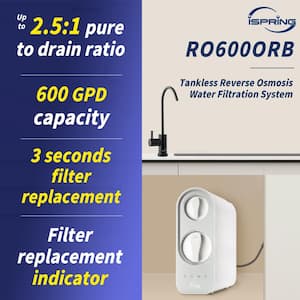 Tankless Reverse Osmosis Water Filtration System, 600 GPD Fast Flow, Oil Rubbed Black Faucet, 2.5: 1 Pure to Drain Ratio