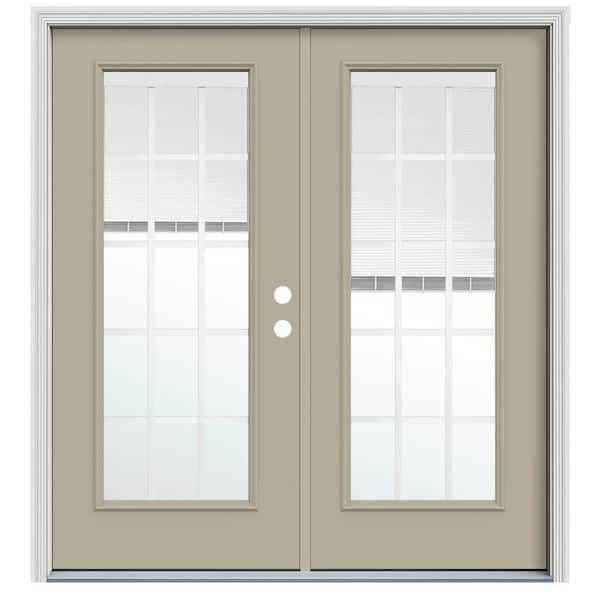 JELD-WEN 72 in. x 80 in. Left-Hand/Inswing Low-E 15 Lite Desert Sand Fiberglass Double Prehung French Patio Door w/BBG