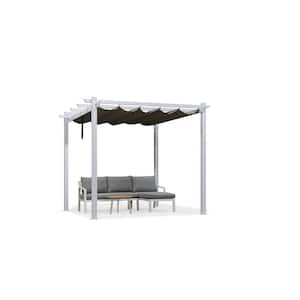 10 ft. x 10 ft. Gray Aluminum Outdoor Retractable Pergola with Sun Shade Canopy Cover White Patio Shelter