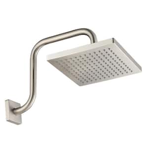 1-Spray Patterns 8 in. Single Spray Wall Mounted Square Fixed Shower Head with Square Shower Arm SET in Satin Nickel