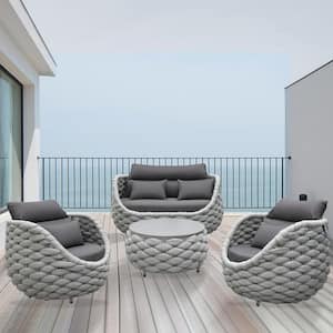 Bird's Nest 4-Piece Gray Aluminum Polyester Woven Outdoor Sectional Seating Set with Gray Cushions