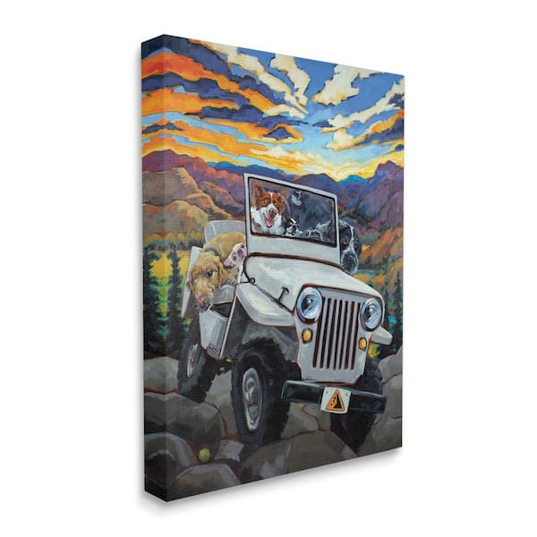 Stupell Industries "Dogs Off-Roading Desert Drive Mountain Sunset" by CR Townsend Unframed Animal Canvas Wall Art Print 36 in. x 48 in.