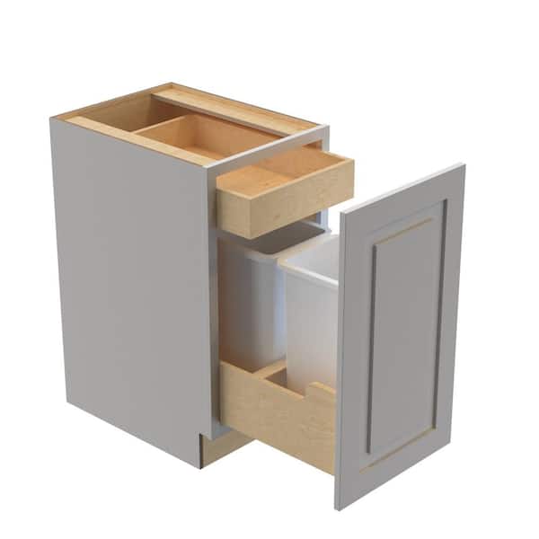 Home Decorators Collection Grayson 18 in. W x 24 in. D x 34.5 in. H Assembled Plywood Trash Can Kitchen Cabinet in Pearl Gray with Soft Close