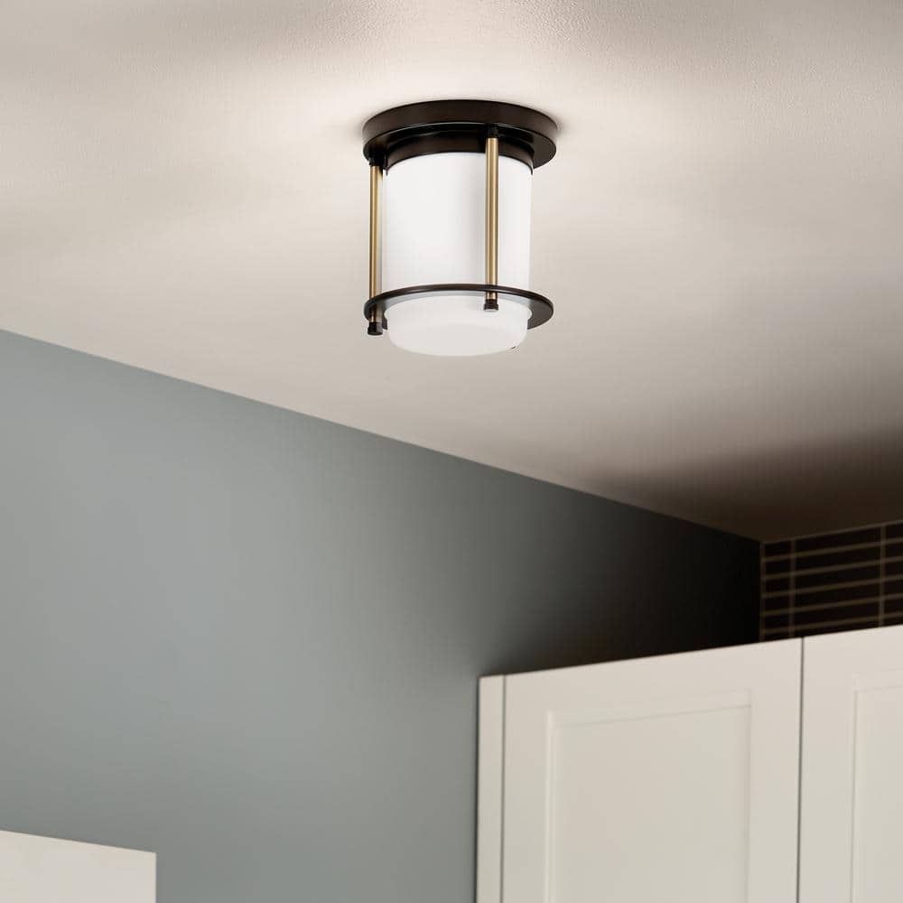 Brit 7.25 in. 1-Light Black and Champagne Bronze Industrial Hallway Flush Mount Ceiling Light price history on PriceWatchPro