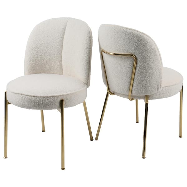 Boyel Living Teddy Fabric Dinning Chair in Greamy White with Adjustable Foot Nails (Set of 2)