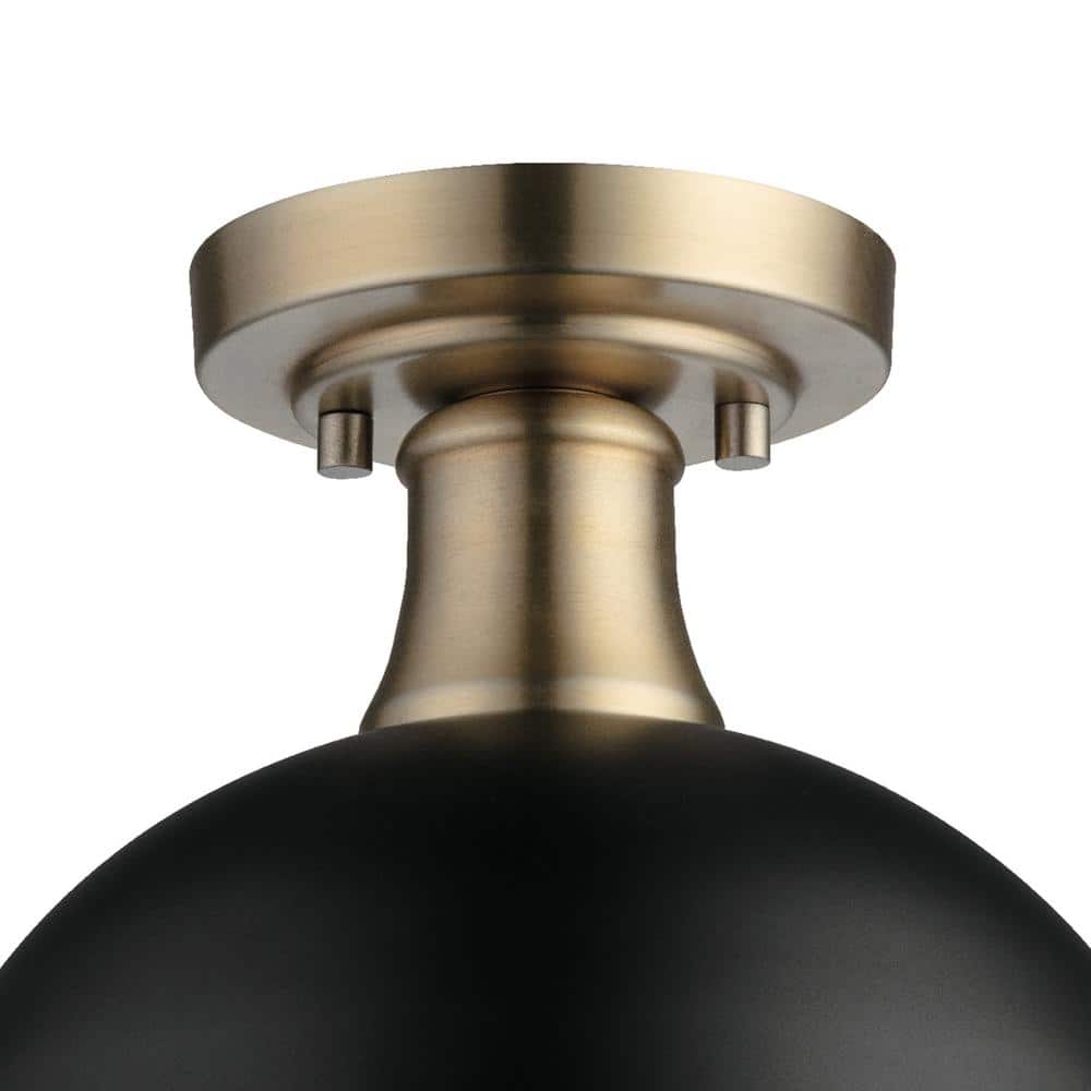 Beckett 10.35" Matte Black and Brass Farmhouse Bowl Ceiling Light