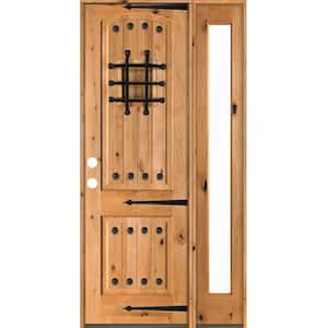 44 in. x 96 in. Mediterranean Knotty Alder Right-Hand/Inswing Clear Glass Clear Stain Wood Prehung Front Door w/RFSL