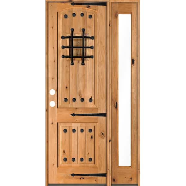Krosswood Doors 44 in. x 96 in. Mediterranean Knotty Alder Right-Hand/Inswing Clear Glass Clear Stain Wood Prehung Front Door w/RFSL
