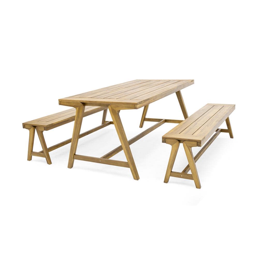3-Piece Outdoor Dining Table and Chair Set, Acacia Wood Patio Table and Cha