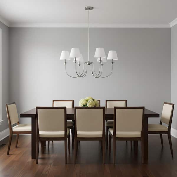 Generation Lighting Elsay 36.38 in. W x 17.25 in. H 6-Light Brushed Nickel Transitional Chandelier with White Linen Fabric Shades