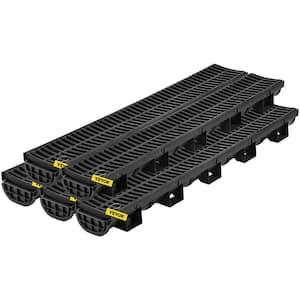 Trench Drain System 39 in. L x 5.8 in. W x 3.1 in. D Channel Drain with Plastic Grate and End Cap Drainage Trench 5 Pack