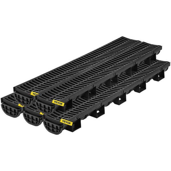 Trench Drain System 39 in. L x 5.8 in. W x 3.1 in. D Channel Drain with Plastic Grate and End Cap Drainage Trench 5 Pack