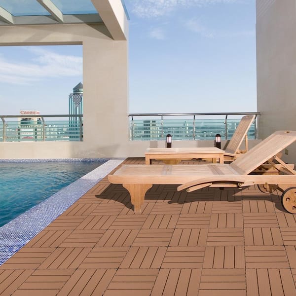 Tidoin Outdoor 1 ft. x 1 ft. Composite Interlocking Tile Deck Tile in Burly Wood(44 Per Box)