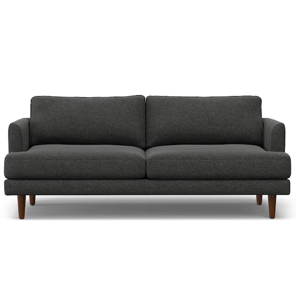 Simpli Home Livingston Mid-Century Modern 76 in. Wide Sofa in Charcoal Grey Woven-Blend Fabric