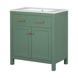 30 in. W x 18.3 in. D x 33.6 in. H Single Sink Freestanding Bath Vanity in Green with White Ceramic Top