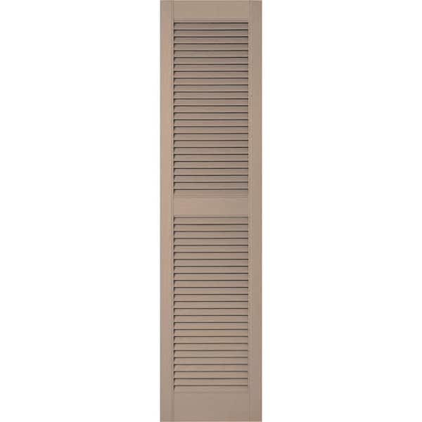 Ekena Millwork 14-1/2 in. x 55 in. Lifetime Vinyl Custom Straight Top Center Mullion Open Louvered Shutters Pair Wicker