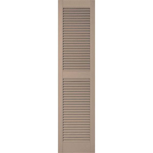 Ekena Millwork 14-1/2 in. x 96 in. Lifetime Vinyl Custom Straight Top Center Mullion Open Louvered Shutters Pair Wicker