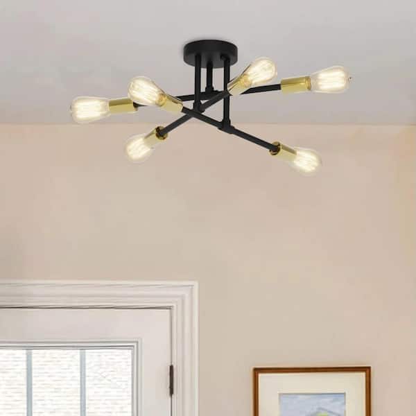 Cedar Hill 17.5 in. 6-Light Black Sputnik Semi-Flush Mount Ceiling Light