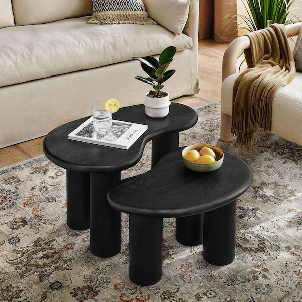 MODWAY Hackney 18 in. Black Kidney-Shaped Mango Wood Nesting