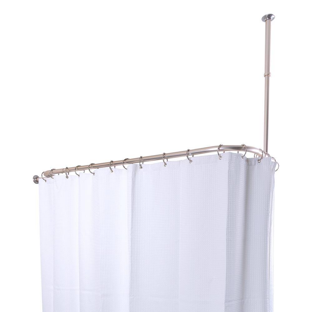 Brushed Nickel D-Shaped Wall and Ceiling Mounted Shower Curtain Rod Set