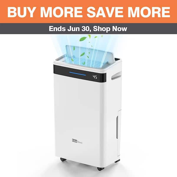 Edendirect 60 pt. 4500 sq. ft. Portable Dehumidifier for Basement in White, with Drain Hose, 6L Bucket, Continuous Run, Child Lock
