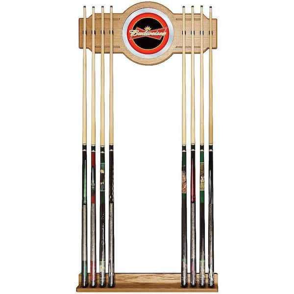 Trademark Budweiser Red/Black 30 in. Wooden Billiard Cue Rack with Mirror