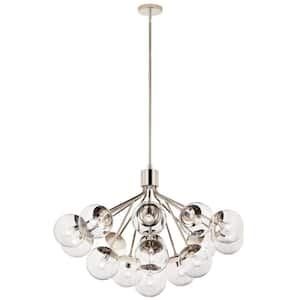 Silvarious 38 in. 16-Light Polished Nickel Modern Clear Glass Shaded Convertible Chandelier for Dining Room