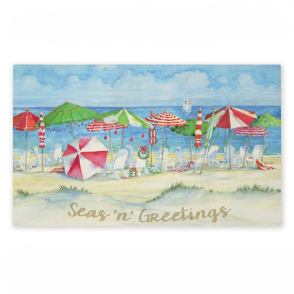 Seas N Greetings Beach Blue 18 in. x 30 in. Polyester Non-Slip Outdoor Door Mat