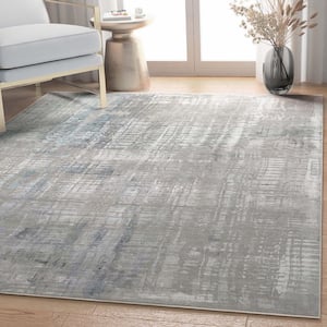 Beige Blue 7 ft. 7 in. x 9 ft. 10 in. Flat-Weave Abstract Bauhaus Modern Geometric Lines Area Rug