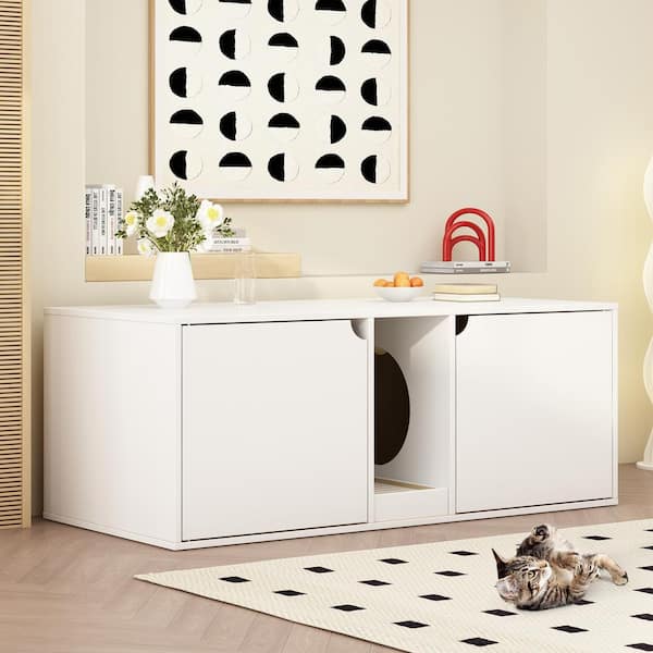 WIAWG 6 in 1 White Cat Hidden Litter Box with Drawer and Shelves, Wood Cat  Litter Box Enclosure Furniture with Litter Catcher Y-THD-180113-02 - The  Home Depot