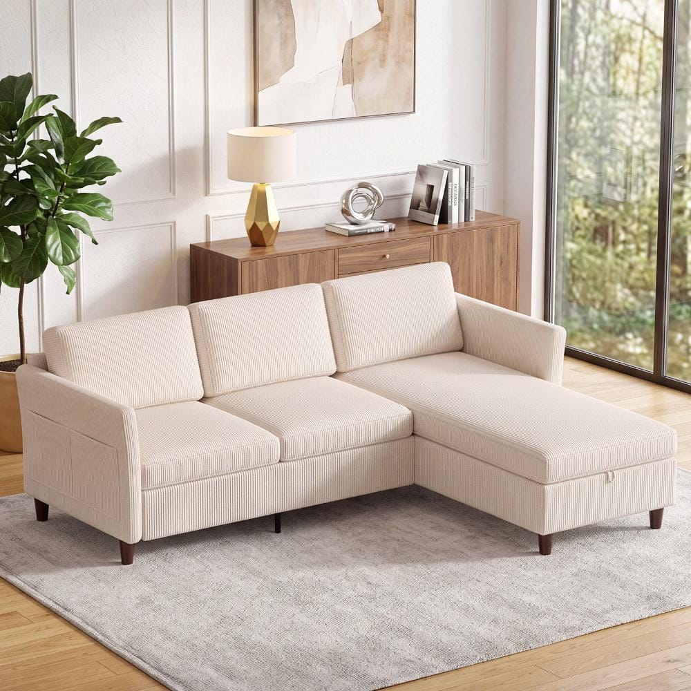 106.7 in. Square Arm 3-Piece Corduroy L-Shaped Sectional Sofa in White price history on PriceWatchPro