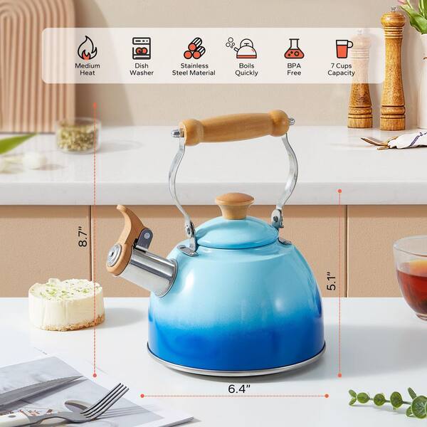 Numhew 7-Cup Blue Stainless Steel Stovetop Whistling Tea Kettle