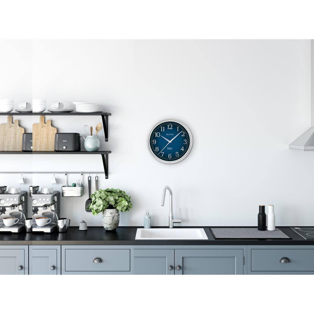Bulova 12.5" Matte Silver and Blue Wall Clock