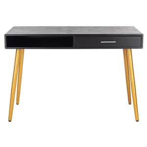 Jorja 43.3 in. Black/Gold 1-Drawer Writing Desk