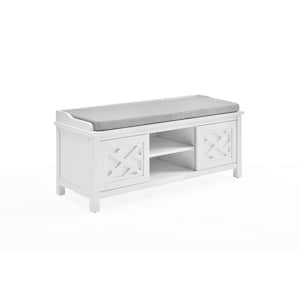 45 in. W Coventry White Wood Bench with Storage and Cushion