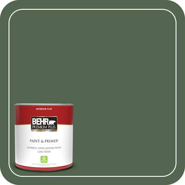 BEHR PREMIUM PLUS 1 qt. #S410-7 Equestrian Green Flat Low Odor Interior Paint & Primer