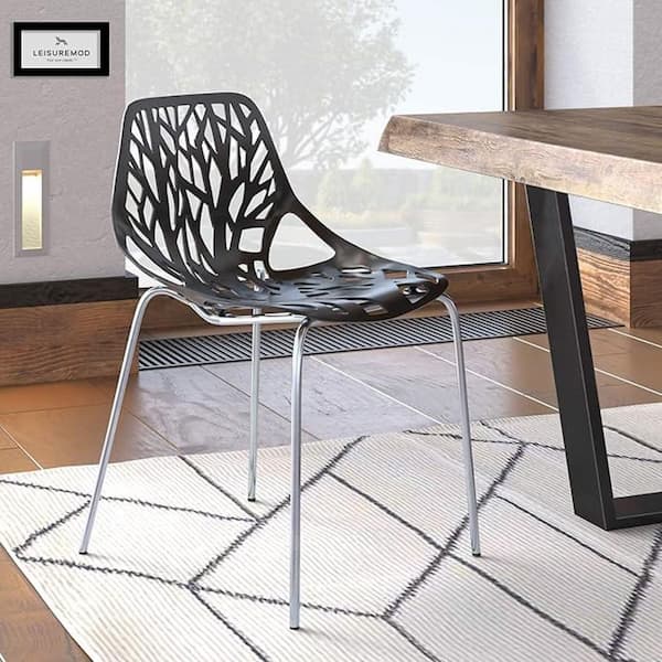 Black Color Side Chair with Chromed Legs